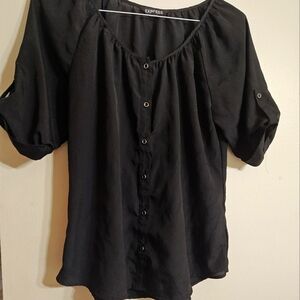 Express Women's Black Blouse with Button Detail